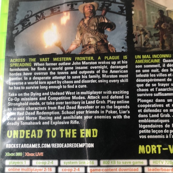 RED DEAD REDEMPTION UNDEAD NIGHTMARE XBOX 360 no manual or map - Picture 6 of 7
